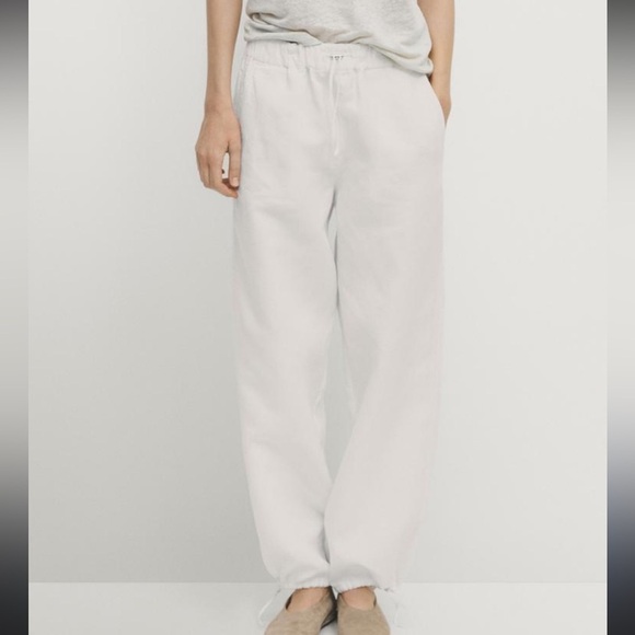 [S]Zara White Linen Blend Drawstring Jogger Pants Slouchy relaxed Gauze - Picture 8 of 8